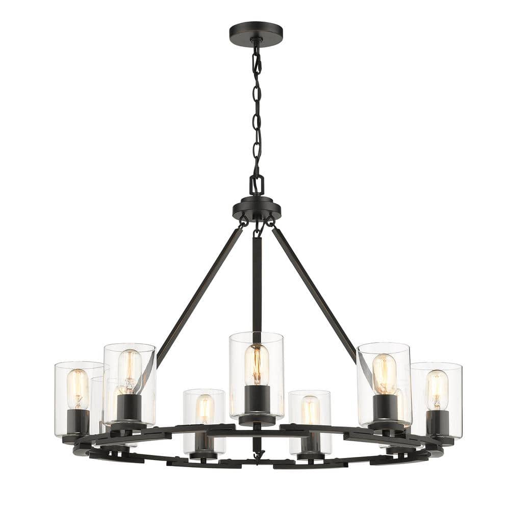Quinn Transitional Black Steel Cage 9-Light Chandelier