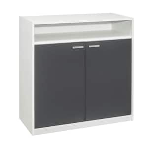 SignatureHome Marcy White/Gray Finish 31 in. H Shoe Storage Cabinet with 4 Shelves 3 Closed, 1 Open. (32Lx15Wx31H)