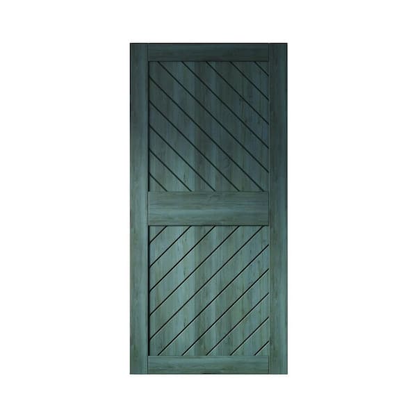 HOMACER XT4 32 in. x 84 in. C-Panel Solid Core Royal Pine Slanted Stripe Design Pine Wood Interior Sliding Barn Door Slab