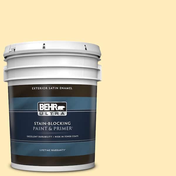 BEHR ULTRA 5 gal. #P290-1 Soft Buttercup Satin Enamel Exterior Paint & Primer
