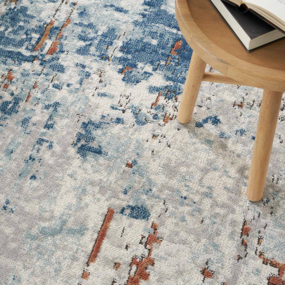 Handmade Beige Blue Rust Rectangular Abstract Synthetic Rug 8' x 10'