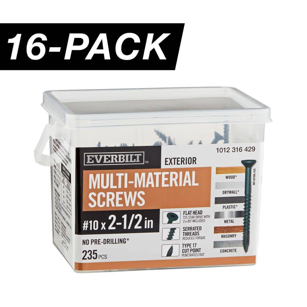 16-Pack #10 x 2-1/2 in. Black 6-Lobe Star Drive Exterior Flat Head Multi-Material Screw (48 lbs. / 3,760-Piece) price history on PriceWatchPro