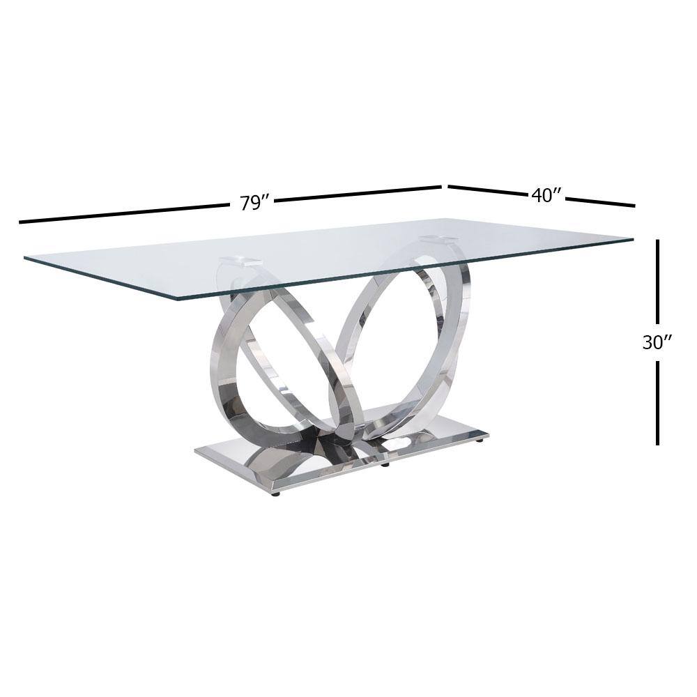 Finley Rectangular Clear Glass Dining Table with Mirrored Silver Base