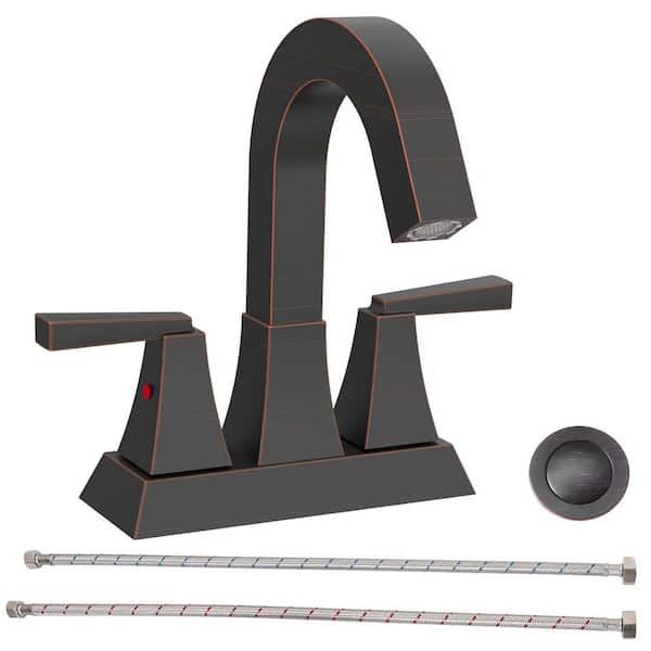 GELE 4 in. Centerset 2-Handle Bathroom Faucet with Overflow Hole and Supply Lines in Oil Rubbed Bronze