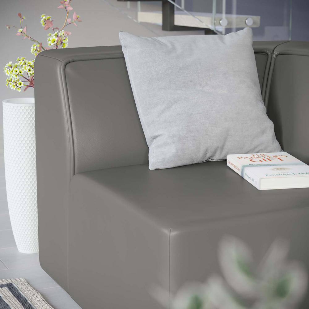 Expansive Gray Vegan Leather 37" Corner Chair with Elegant Piping