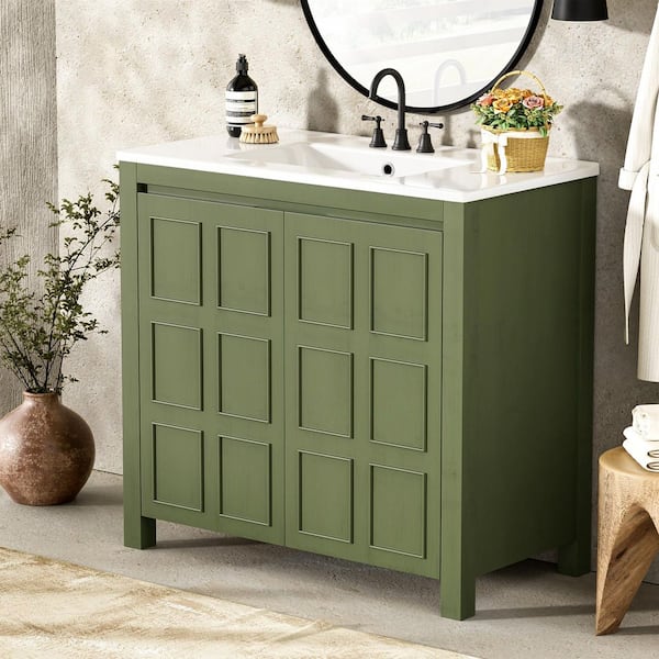 Virubi 36 in. W Single Sink Bath Vanity in Olive Green with