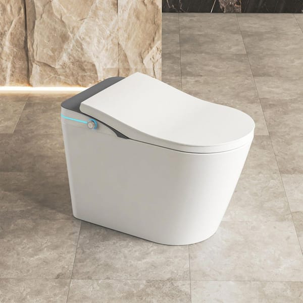 CATALINA 1.28 GPF Auto Open Close Lid Elongated Bidet Toilet in Gloss White with Heated Seat Warm Washing Air Dryer Night Light