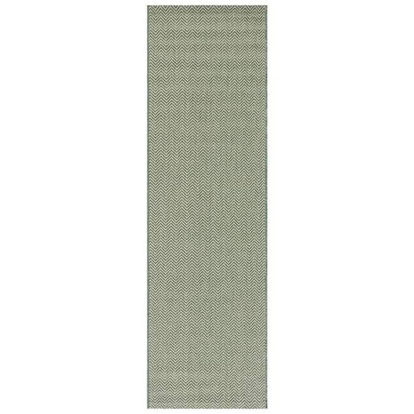 Courtyard Dark Green/Beige 2 ft. x 8 ft. Solid Color Chevron Indoor/Outdoor Runner Rug