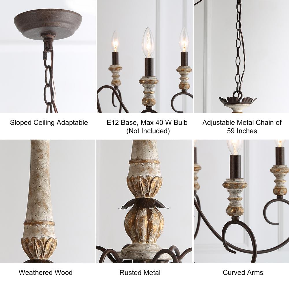 Rustic French Country 6-Light Distressed Wood Chandelier