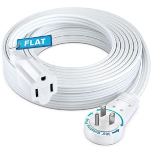 25 ft. 16/3 Light Duty Indoor Extension Cord with 360° Rotating Flat Plug Flat Wire, 13Amps, White