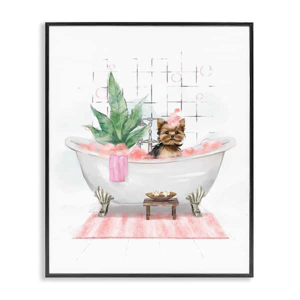 Stupell Industries Glam Pup in Tub by Ziwei Li Black Framed Animal Giclee Art Print 14 in. x 11 in.