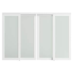 120 in. x 80 in. (Double 60 in. W Doors) MDF, White Double Frosted 1 Panel Glass Sliding Door with All Hardware