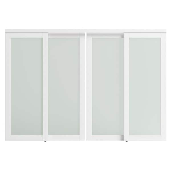 TENONER 120 in. x 80 in. (Double 60 in. W Doors) MDF, White Double Frosted 1 Panel Glass Sliding Door with All Hardware