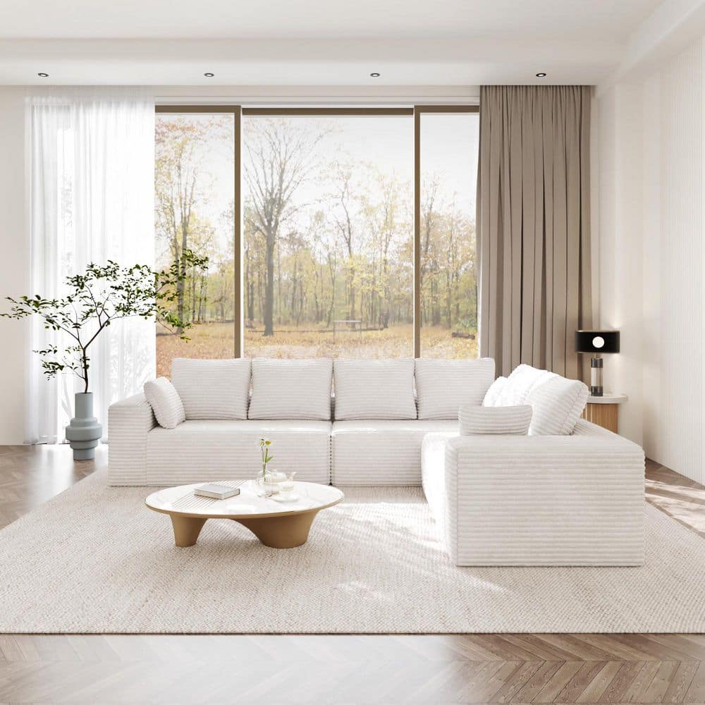134 in. Square Arm 3-Piece Corduroy L-Shaped Modular Boneless Sectional Sofa with Chaise Longue, Pillows in. Beige price history on PriceWatchPro
