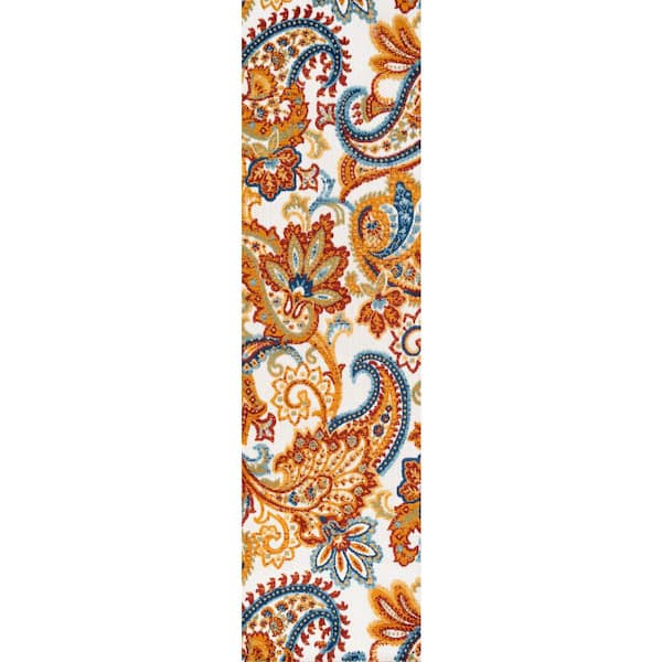 Gordes Paisley High-Low Orange/Multi 2 ft. x 10 ft. Indoor/Outdoor Runner Rug