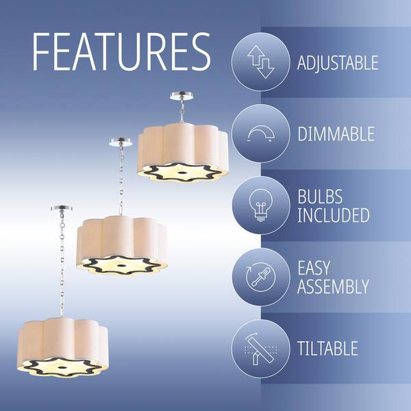 JONATHAN Y Coquille 4-Light 20 in. Chrome/White Adjustable JONATHAN Y Coquille 4-Light 20 in. Chrome/White Adjustable