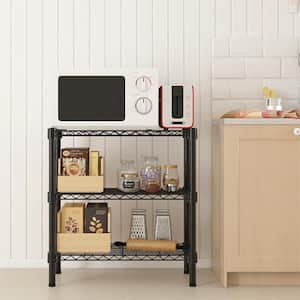 3-Layer Plastic Coated Iron Shelf in Black, Metal Pantry Organizer for Kitchen, Bathroom and Bedroom