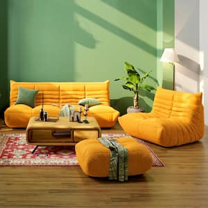 Bean Bag Teddy Velvet Top Thick Seat 4-Piece Living Room Lazy Sofa Set(1 Seat + 2 Seat + 3 Seat + Ottoman), Yellow