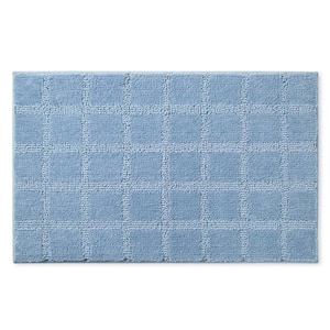 Ultra Plush Windowpane Solid Washable Blue 20 ft. x 32 ft. Bathmat Rug