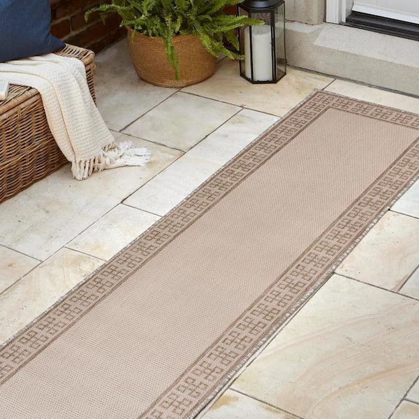 JONATHAN Y Athena Cream/Beige 2 ft. x 8 ft. Classic Geometric Border Indoor/Outdoor Runner Rug