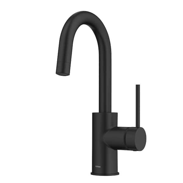 KRAUS Oletto Single Handle Kitchen Bar Faucet with Quick Dock Top Mount Installation Assembly in Matte Black