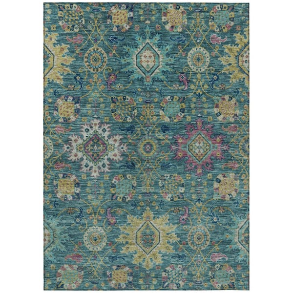 Chantille Machine Washable Indoor/Outdoor Abstract ACN2151 Teal 3 ft. x 5 ft. Area Rug