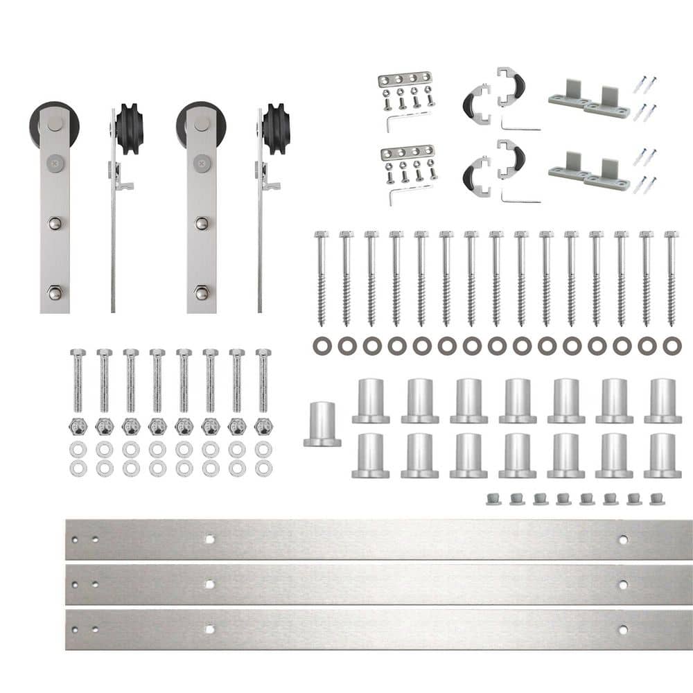 18 ft./216 in. Brushed Nickel Non-Bypass Sliding Barn Door Hardware Kit Straight Design Roller for Double Doors price history on PriceWatchPro