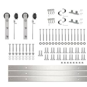 18 ft./216 in. Brushed Nickel Non-Bypass Sliding Barn Door Hardware Kit Straight Design Roller for Double Doors