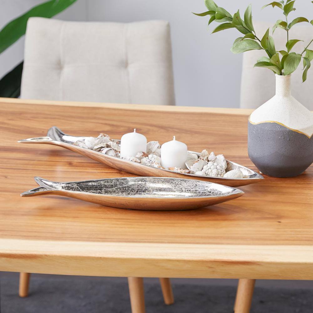 Silver Polished Aluminum Fish Shaped Oval Tray Set