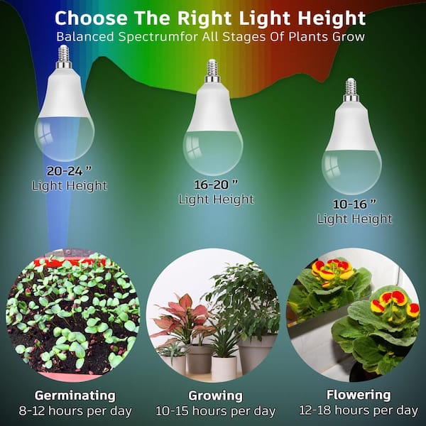 BIBIVIS 10W E12 A19 Grow LED Lamp Bulb with Balanced Spectrum 5000K Red  Blue for Indoor Plants Full Spectrum (6-Pack) IN31_D7W - The Home Depot