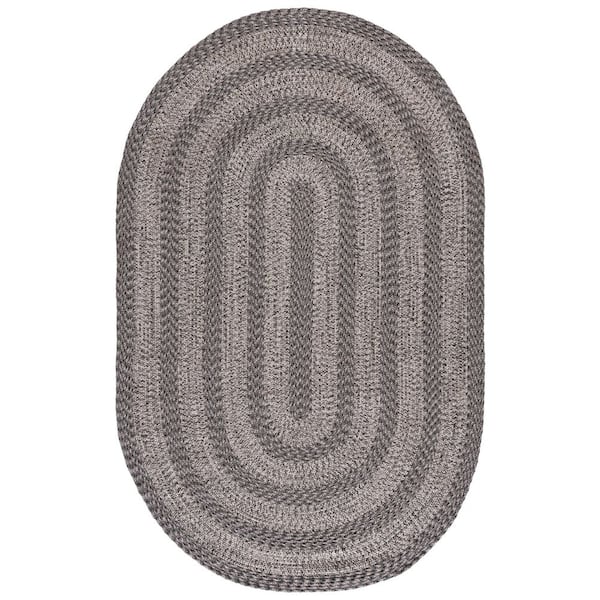 Braided 5 ft. x 8 ft. Oval Gray Two-Tone Border Washable Indoor/Outdoor Area Rug