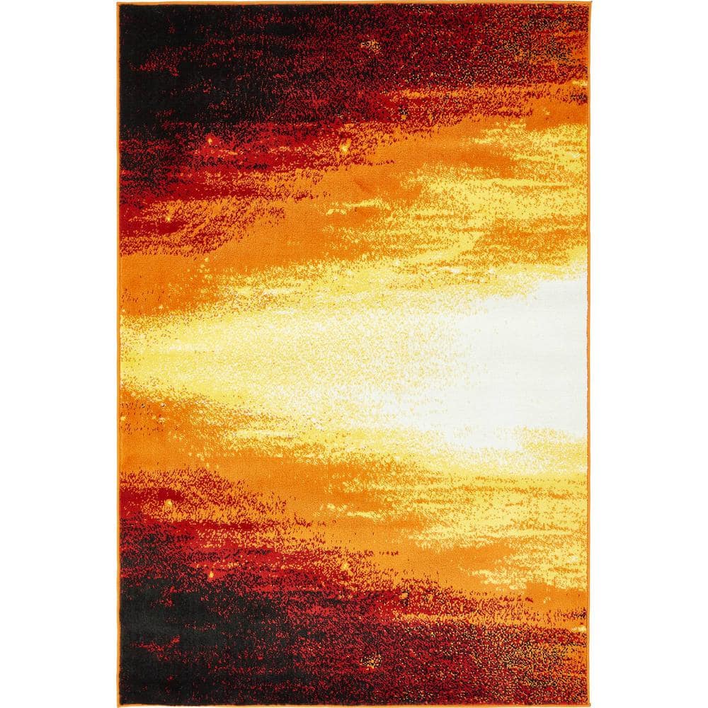 4' x 6' Orange and Black Abstract Synthetic Area Rug