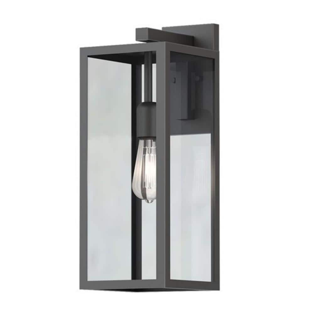 Hampton Bay Hurley Modern 1-Light Matte Black Hardwired Large Outdoor Wall Lantern Sconce