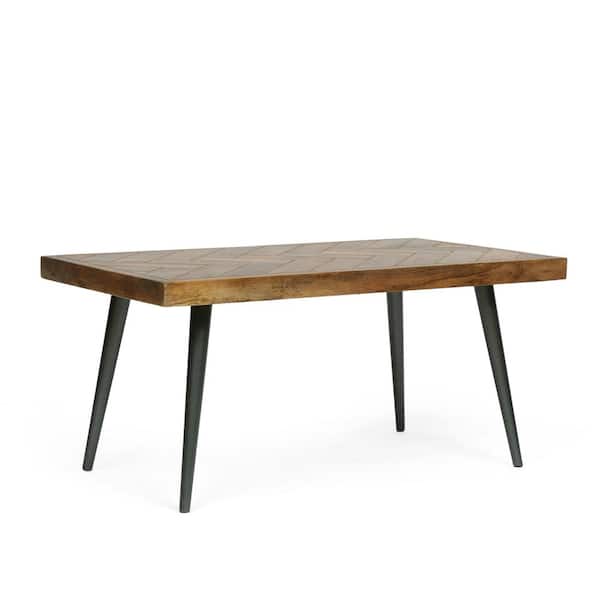 Noble House Scilley 40 in. Rectangular Natural Honey and Gray Parquet Coffee Table
