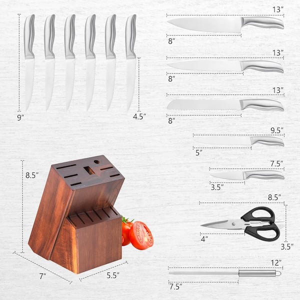 Costway 14-Piece Kitchen Knife Set Stainless Steel Knife Block Set  w/Sharpener KC54174 - The Home Depot