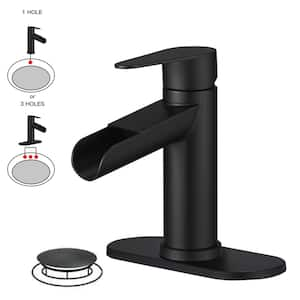 Waterfall Single Handle Single Hole Farmhouse Bathroom Faucet Bathroom Drip-Free Vanity RV Sink Faucet in Matte Black