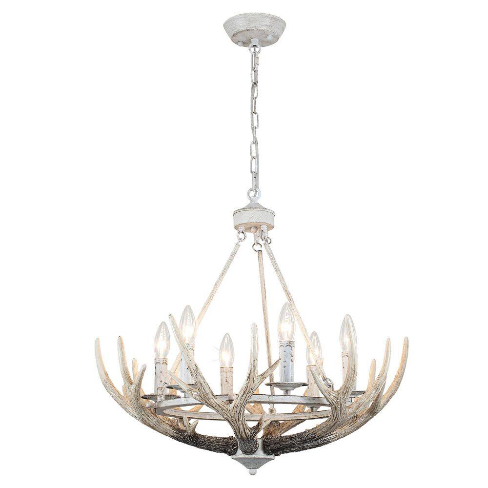 23.62 in. 6-Light Oyster Grey Pendant Antler Design Chandelier with Resin Shade and No Bulbs Included For Living Room price history on PriceWatchPro