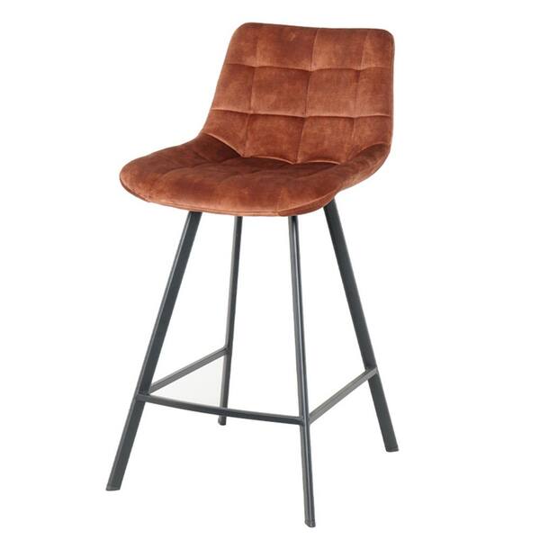 URTR Nordic 37.6 in. Rustic Brown Low Back Metal Bar Counter Stool Side Chairs Dining Chair with Velvet Seat (Set of 2)