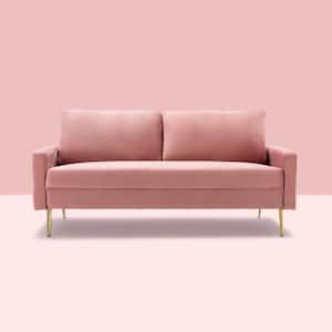 70 in. W Rectangular arm Velvet Modern 2-Seater Loveseat Sofa in Pink with Golden Metal Legs