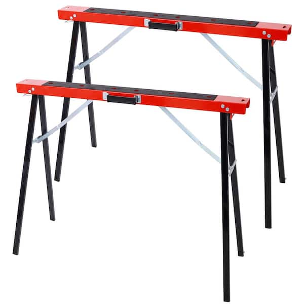 Amucolo 2 Pack Folding Portable SawHorses with Fast Open Legs, Convenient Handle, Heavy Duty Steel Sawhorse for Garage, Workshop