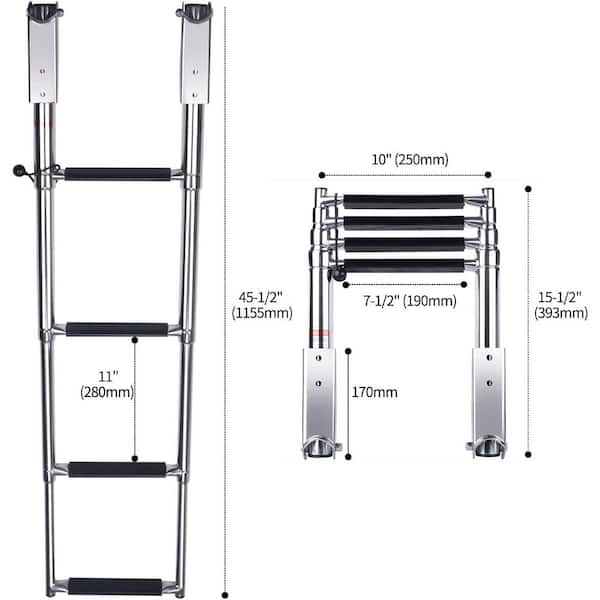 Stainless Steel Telescopic 4 Step Pontoon Boat Ladder Swim Platform Extendable Step Marine Yacht Heavy Duty 900lbs