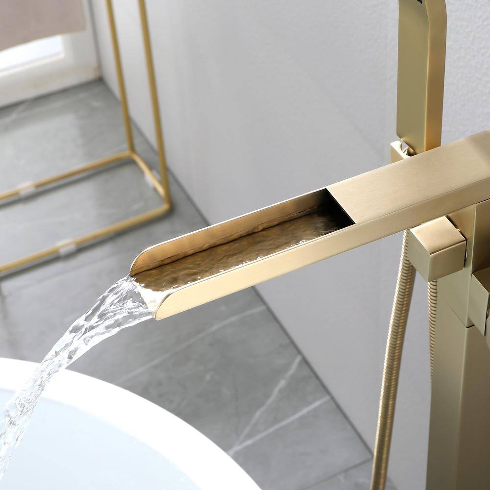Gold Freestanding Floor Mount Tub Faucet with Hand Shower
