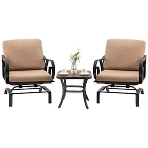 3-Piece Metal Patio Conversation Set with Brown Cushions