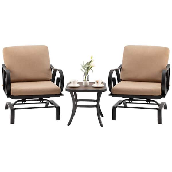 Unbranded 3-Piece Metal Patio Conversation Set with Brown Cushions