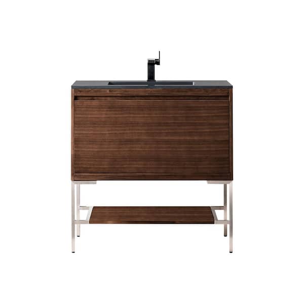 Mantova 35.4 in. W x 18 in. D x 36 in. H Single Bathroom Vanity Mid-Century Walnut & Charcoal Black Composite Stone Top