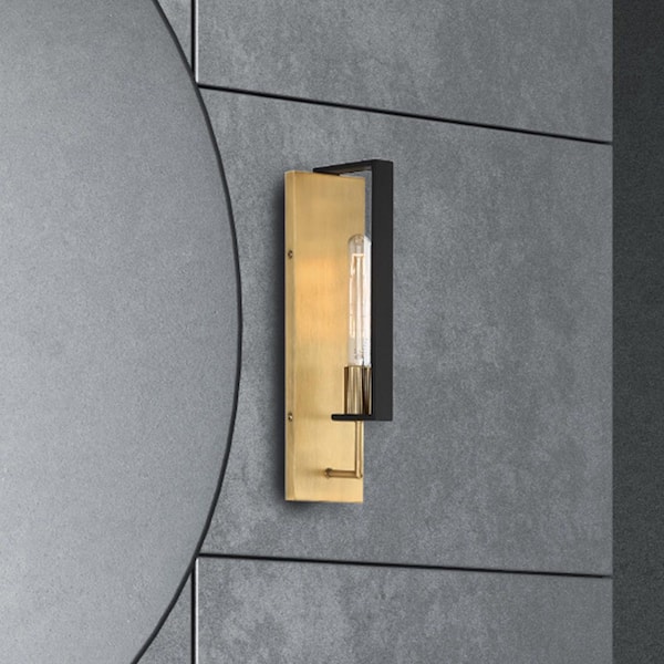 Designers Fountain Chicago PM 4.25 in. 1-Light Old Satin Brass Modern Wall Sconce with Open Cage Design