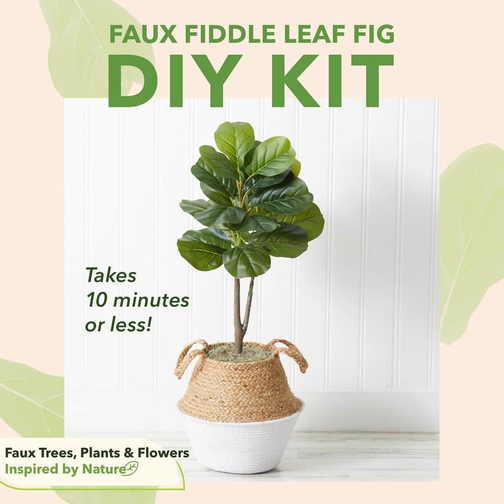 3 ft. Artificial Fiddle Leaf Fig Tree with Beige Cotton and Jute Basket