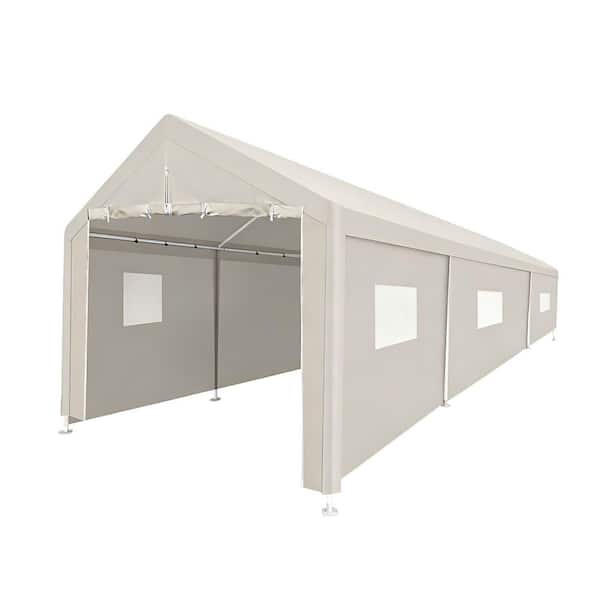 10 ft. W x 30 ft. D Metal Portable Carport Garage Tent with Window in White