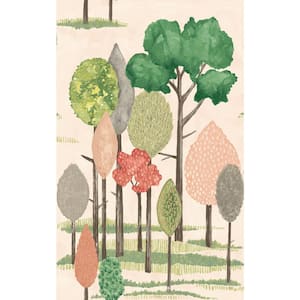 Green Cypress Pink Tall Trees Wallpaper Sample