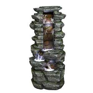 Outdoor Garden/Yard Resin Rock Fountain with LED Light in 4-Crock with Fasion Design in Gray